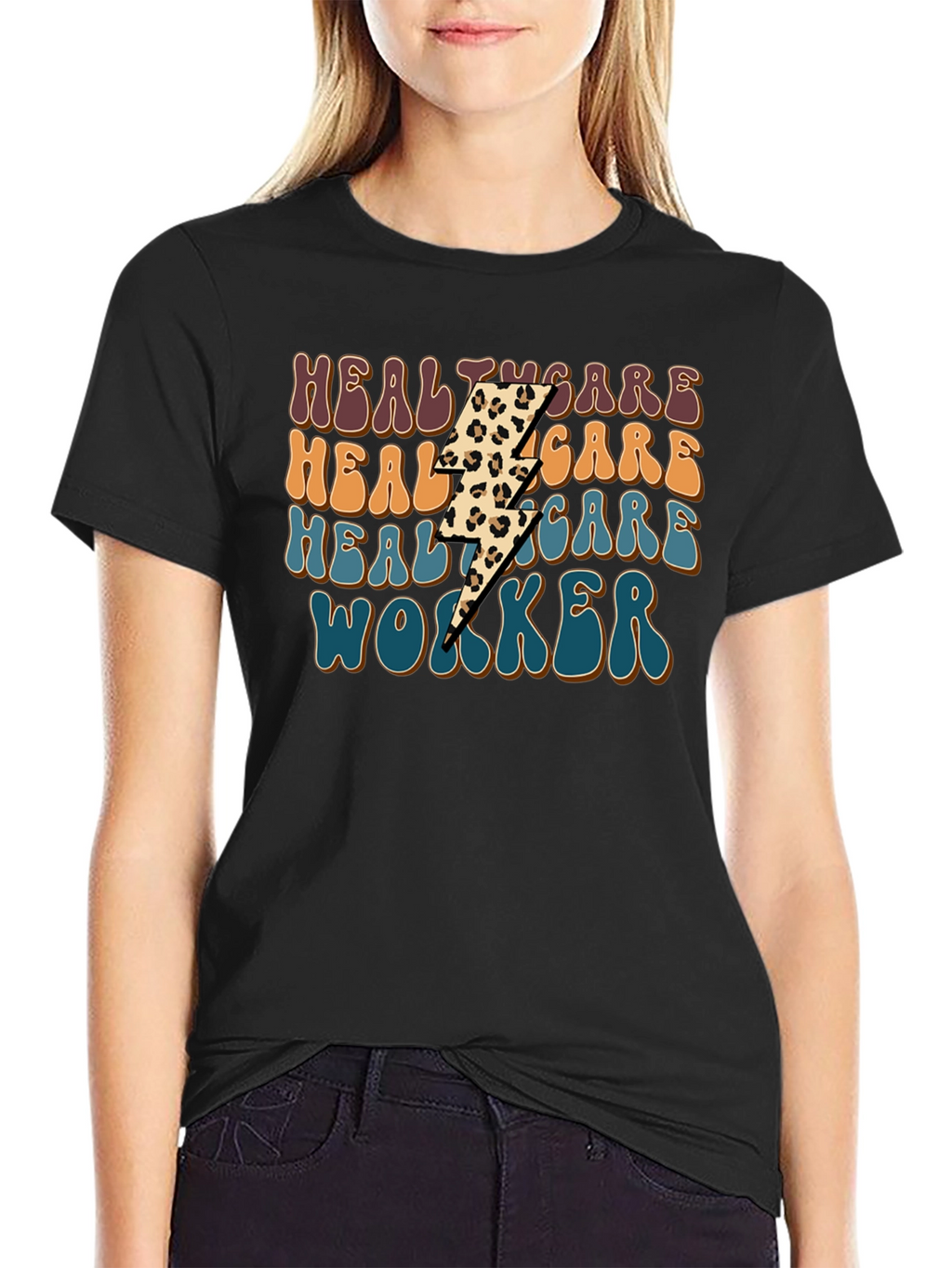 Healthcare Worker Leopard Lightning Bolt T-Shirt