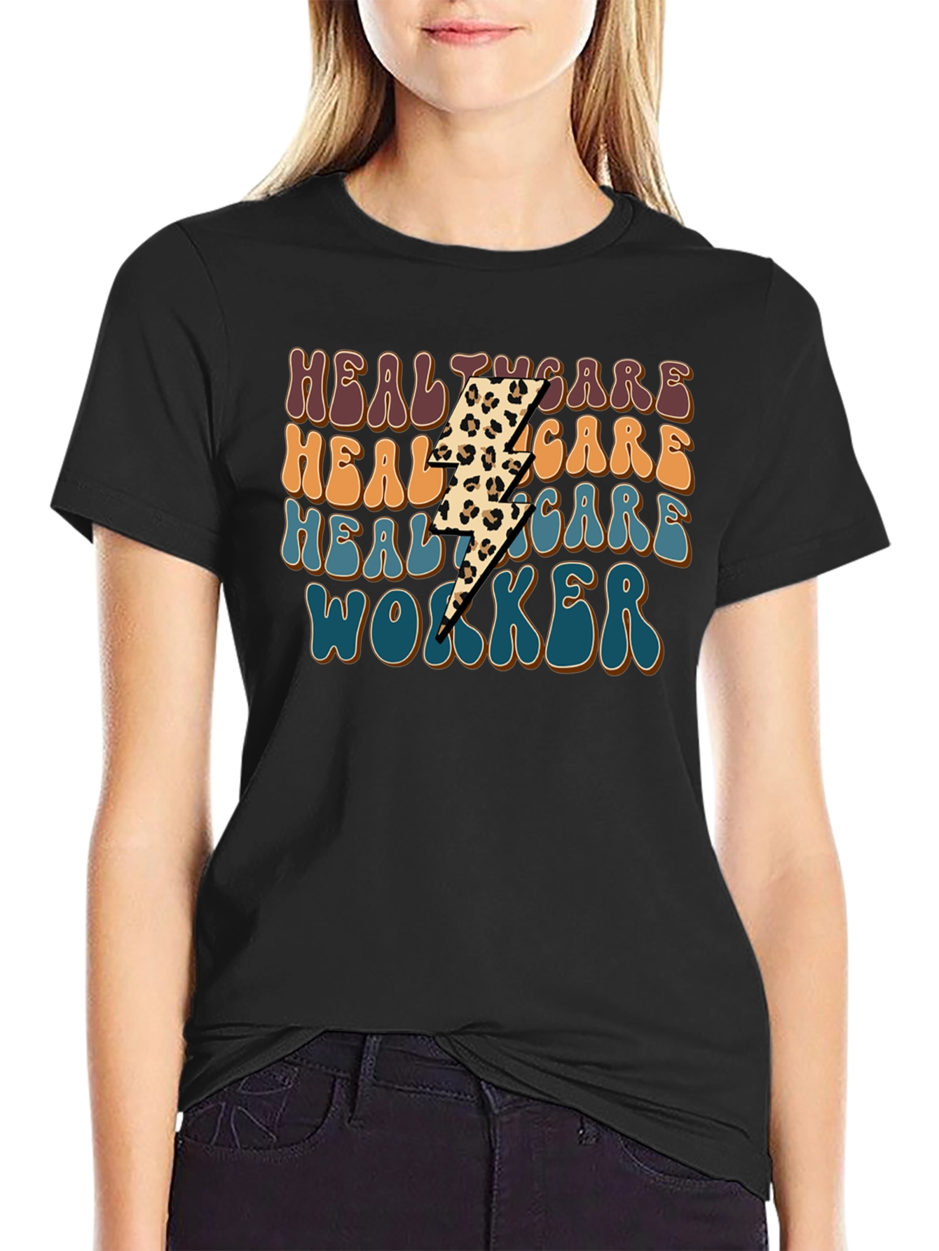 Healthcare Worker Leopard Lightning Bolt T-Shirt