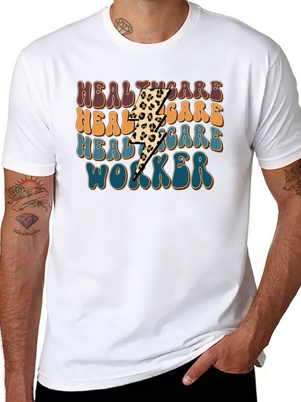 Healthcare Worker Leopard Lightning Bolt T-Shirt
