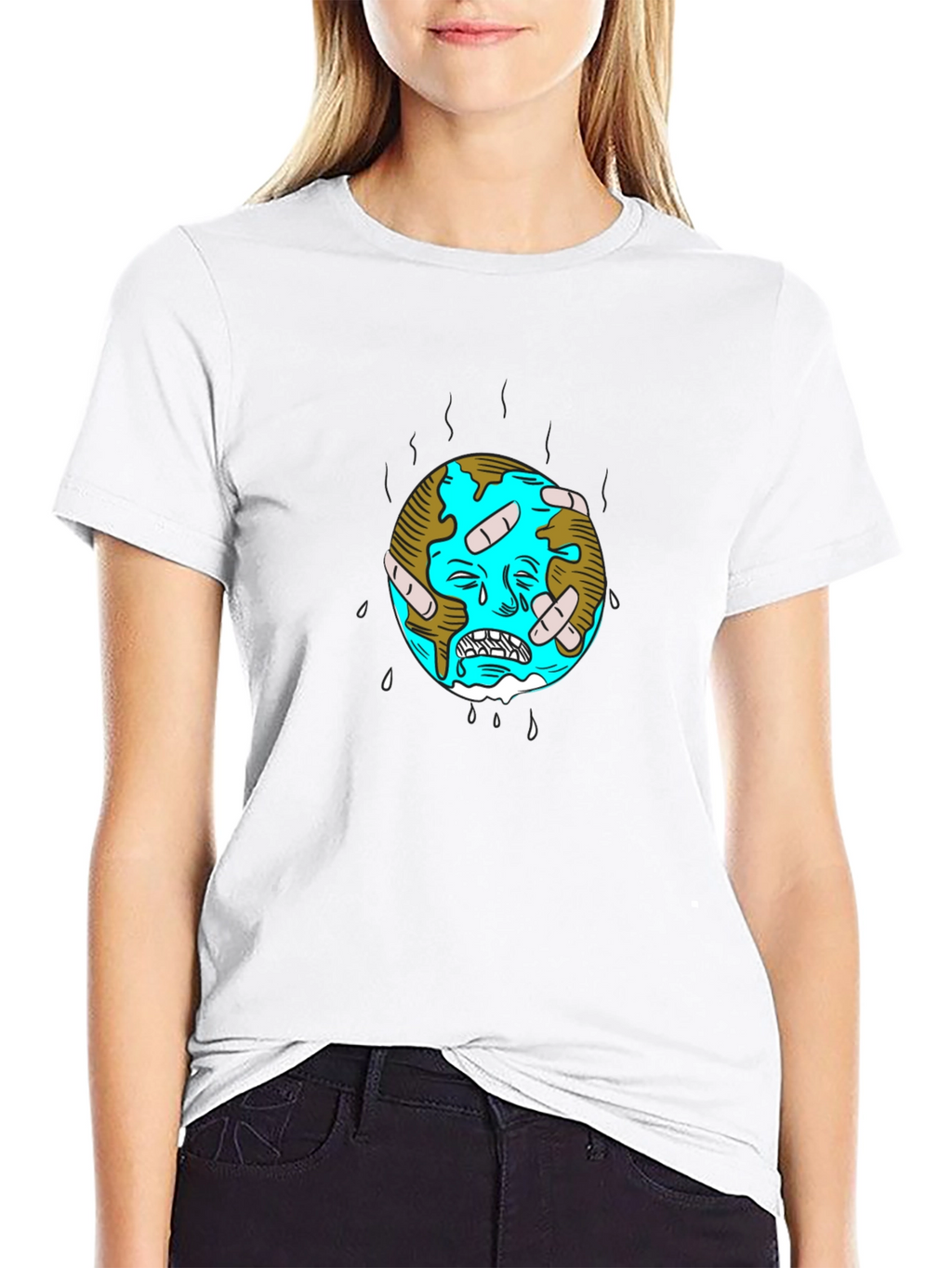 Distressed Earth Graphic Tee - Black Cotton T-Shirt
