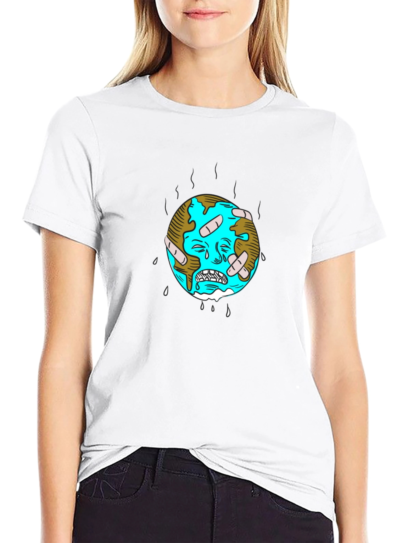 Distressed Earth Graphic Tee - Black Cotton T-Shirt