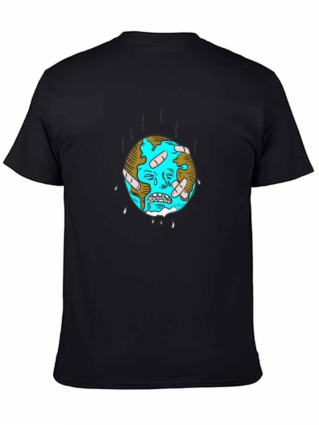 Distressed Earth Graphic Tee - Black Cotton T-Shirt