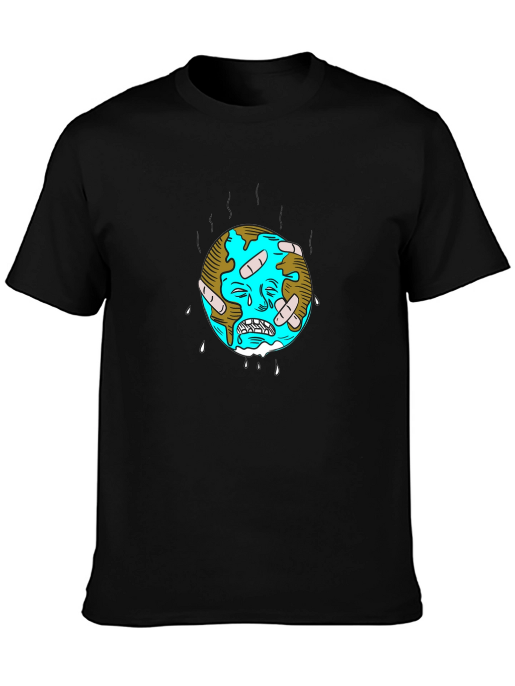Distressed Earth Graphic Tee - Black Cotton T-Shirt