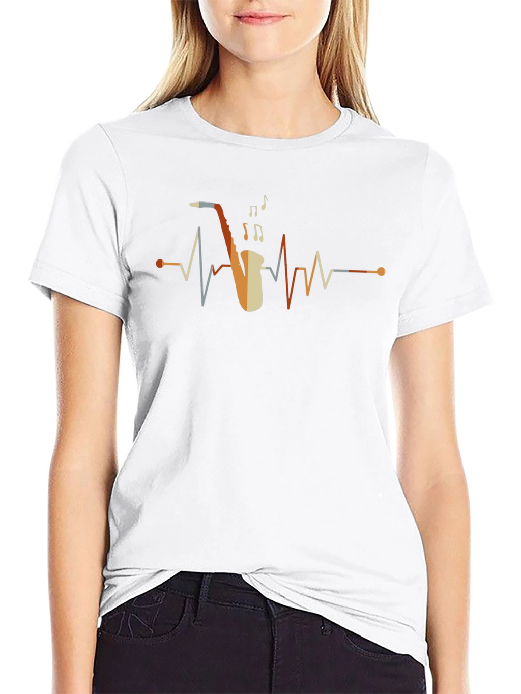 Saxophone Heartbeat Graphic Tee - Music Lover Shirt