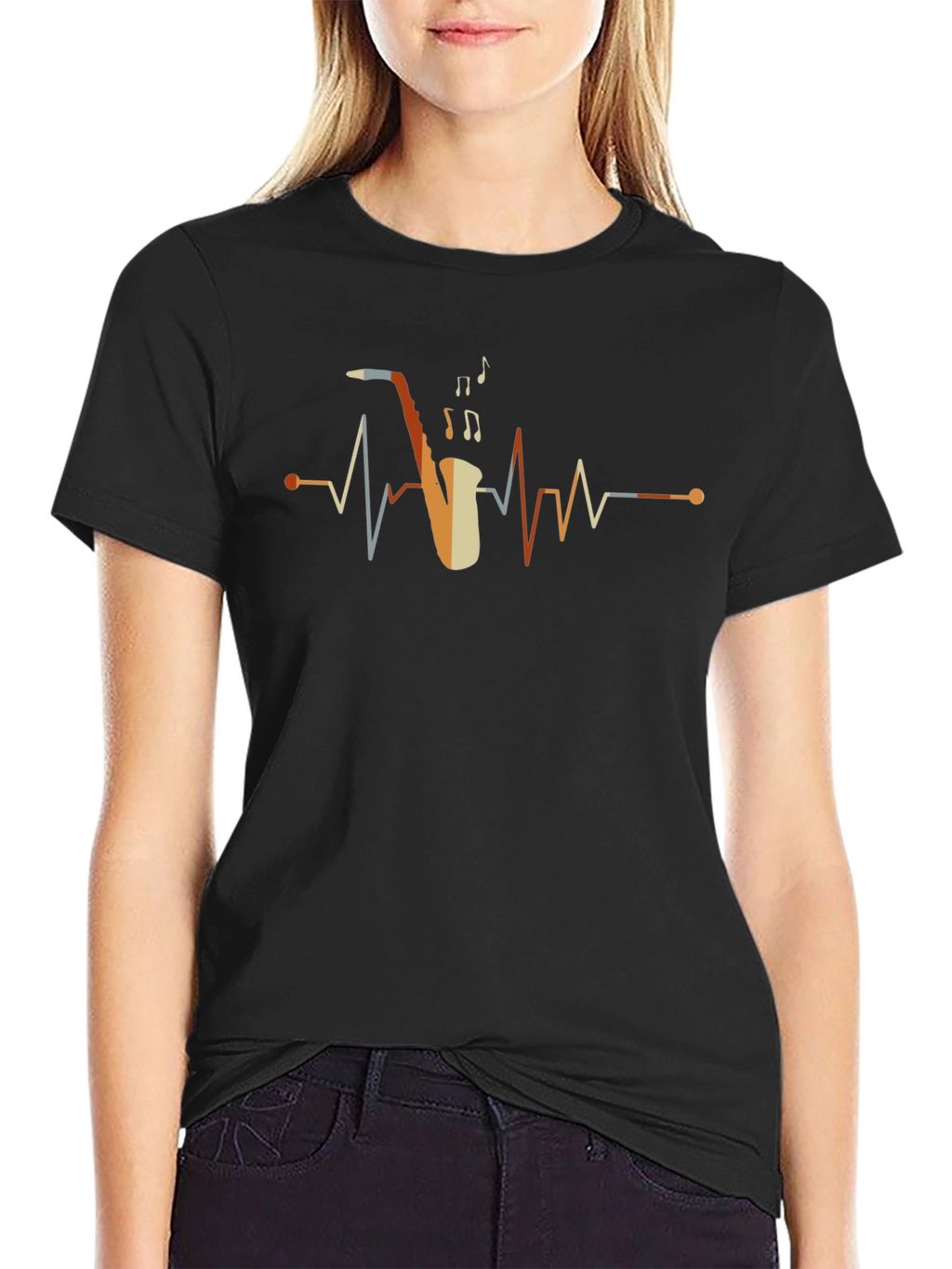 Saxophone Heartbeat Graphic Tee - Music Lover Shirt