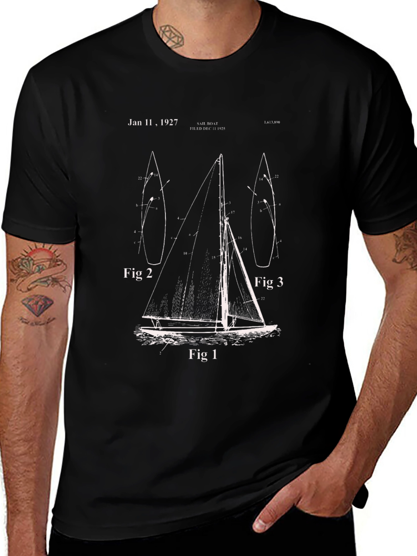 Vintage Sailboat Blueprint T-Shirt