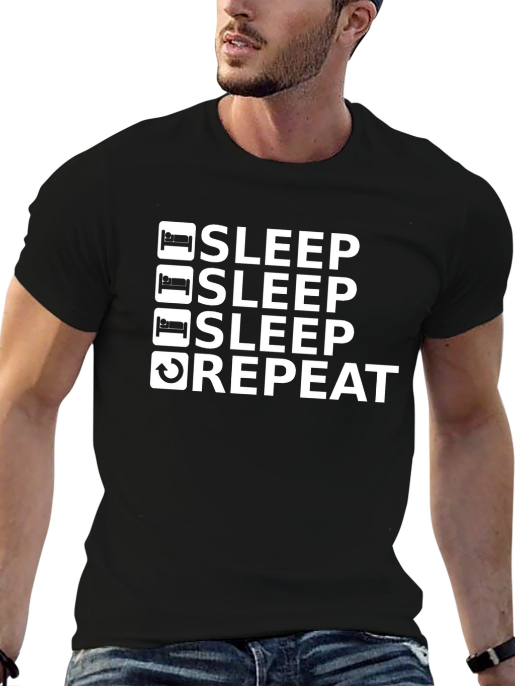 Sleep Repeat Graphic Tee - Black Cotton Blend