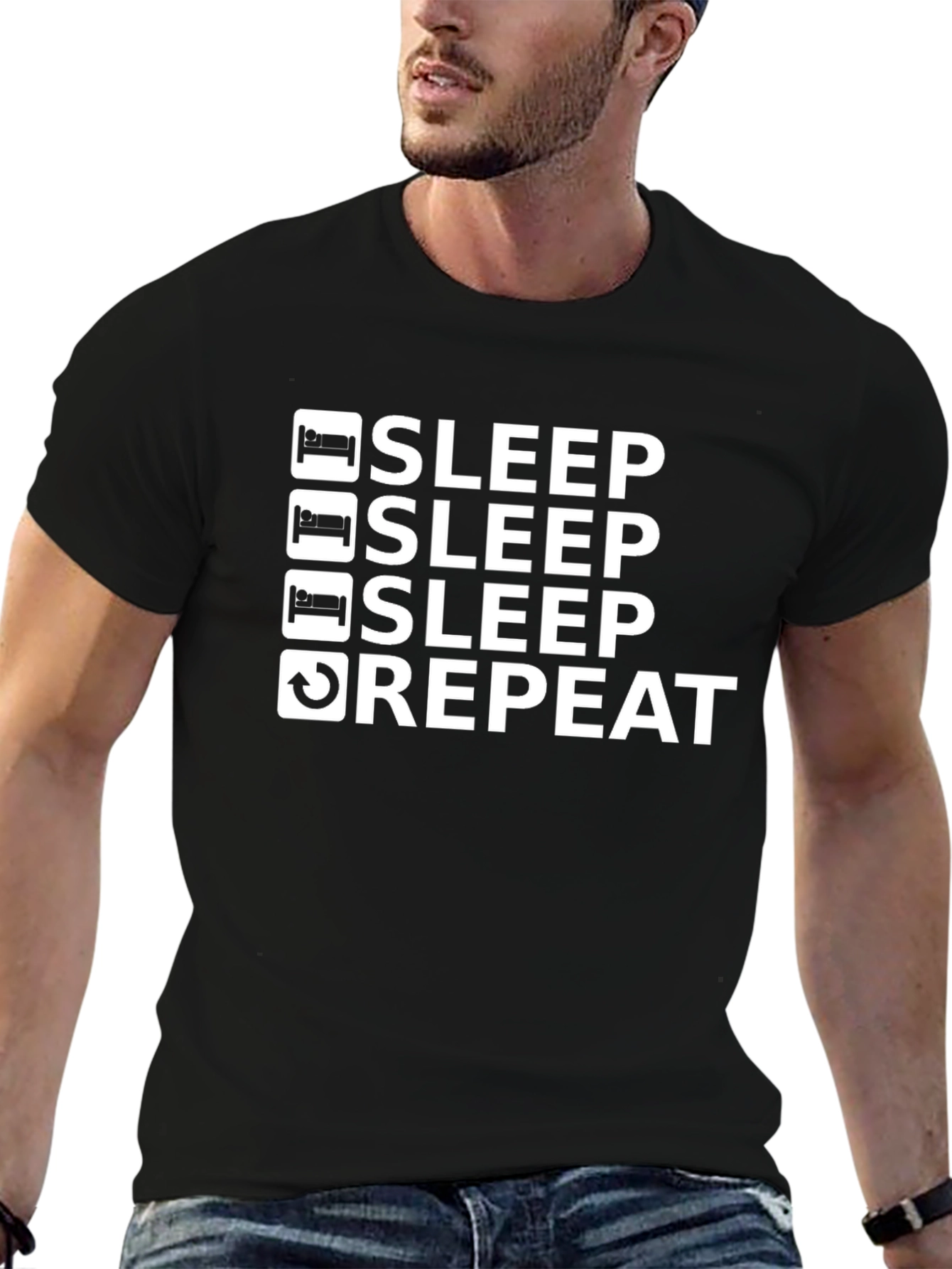 Sleep Repeat Graphic Tee - Black Cotton Blend