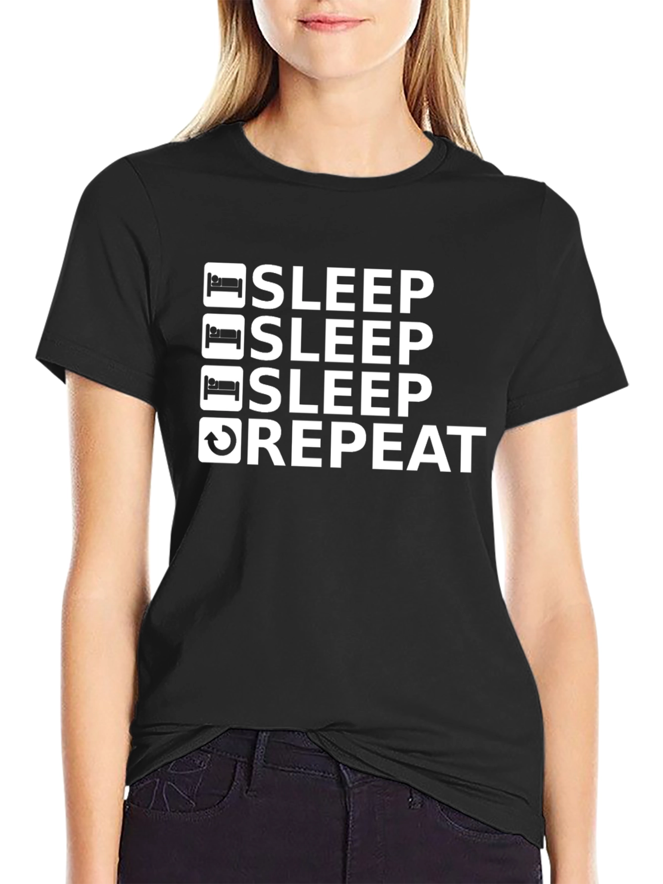 Sleep Repeat Graphic Tee - Black Cotton Blend