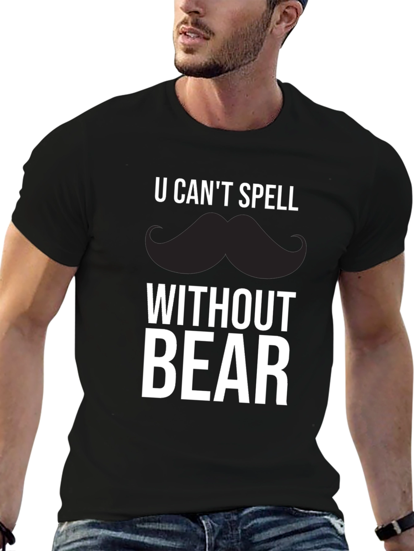 Funny Mustache Bear Graphic T-Shirt