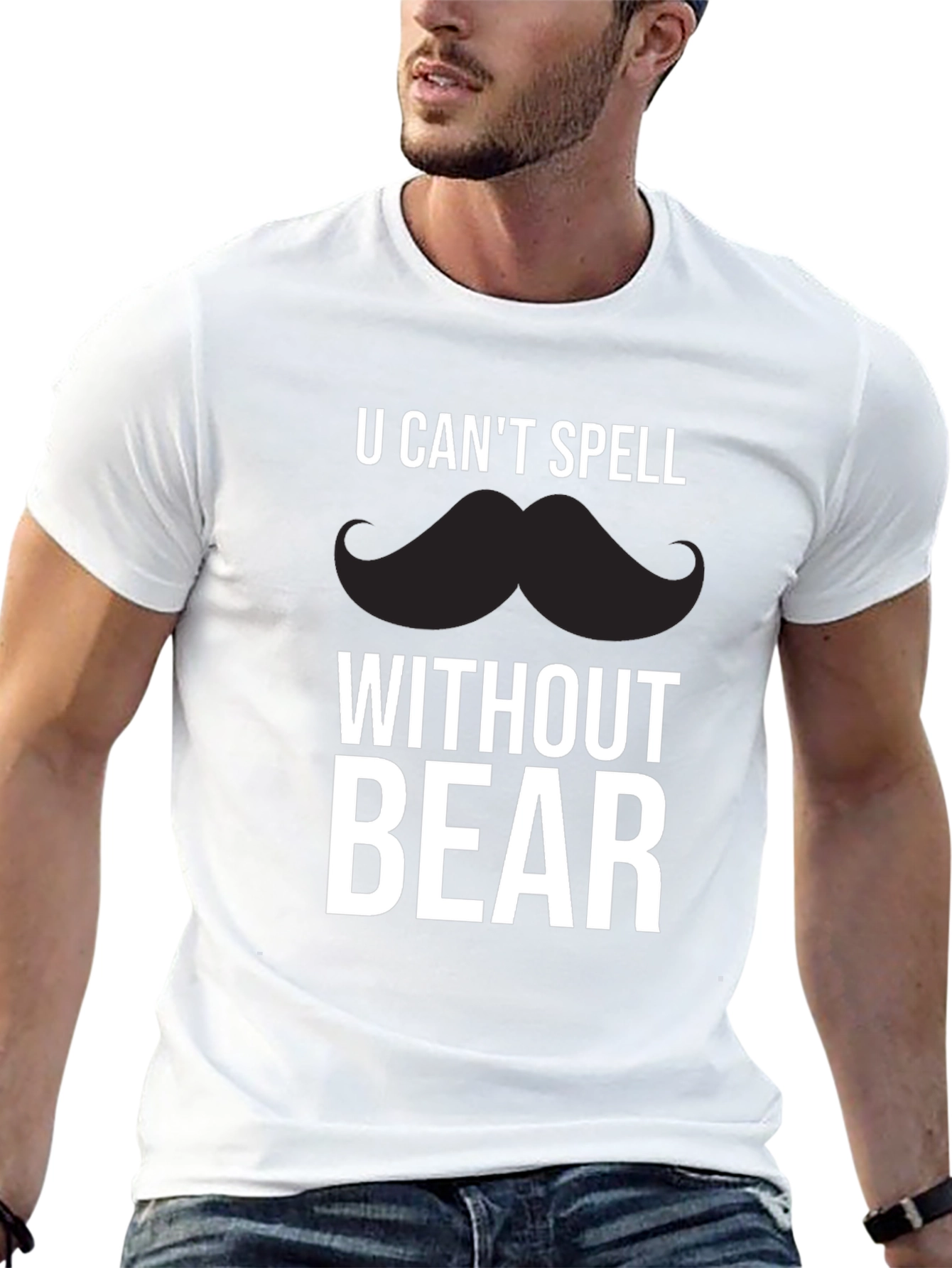Funny Mustache Bear Graphic T-Shirt