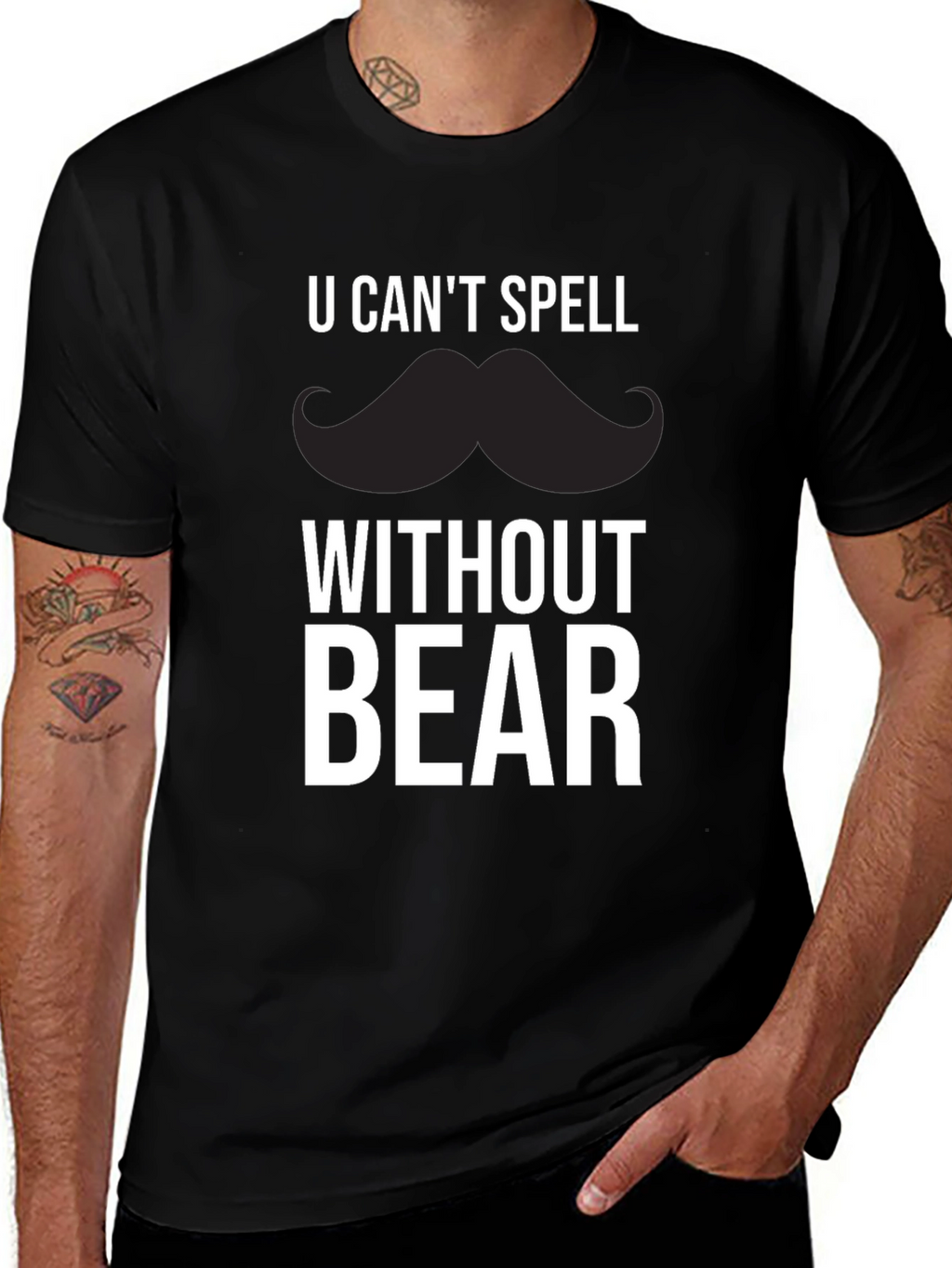 Funny Mustache Bear Graphic T-Shirt
