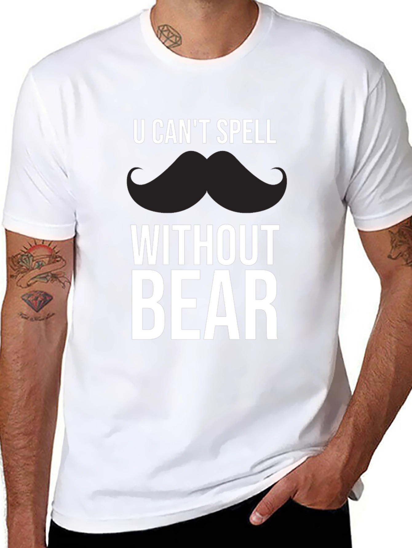 Funny Mustache Bear Graphic T-Shirt