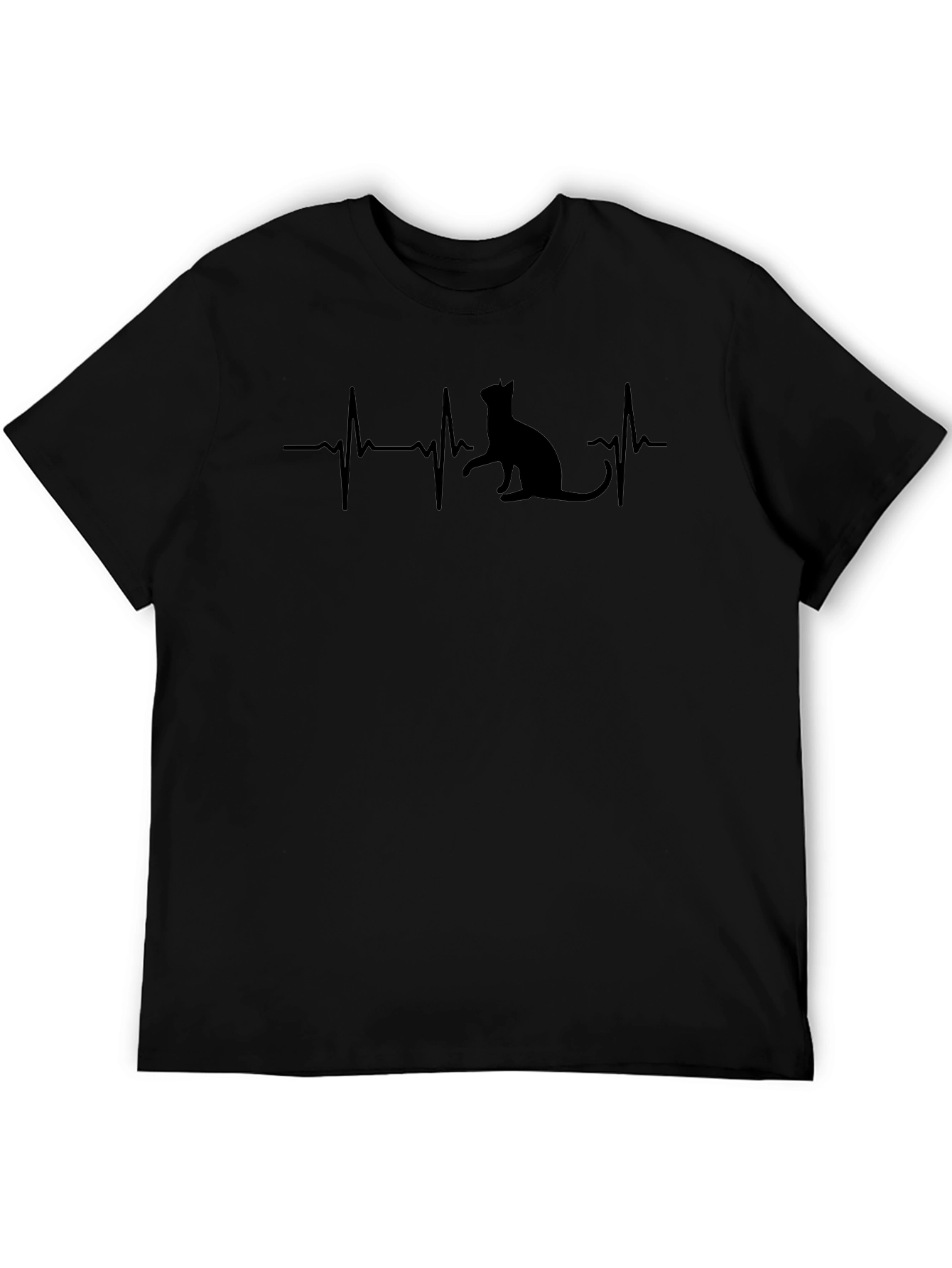Cat Heartbeat T-Shirt - Black Novelty Tee
