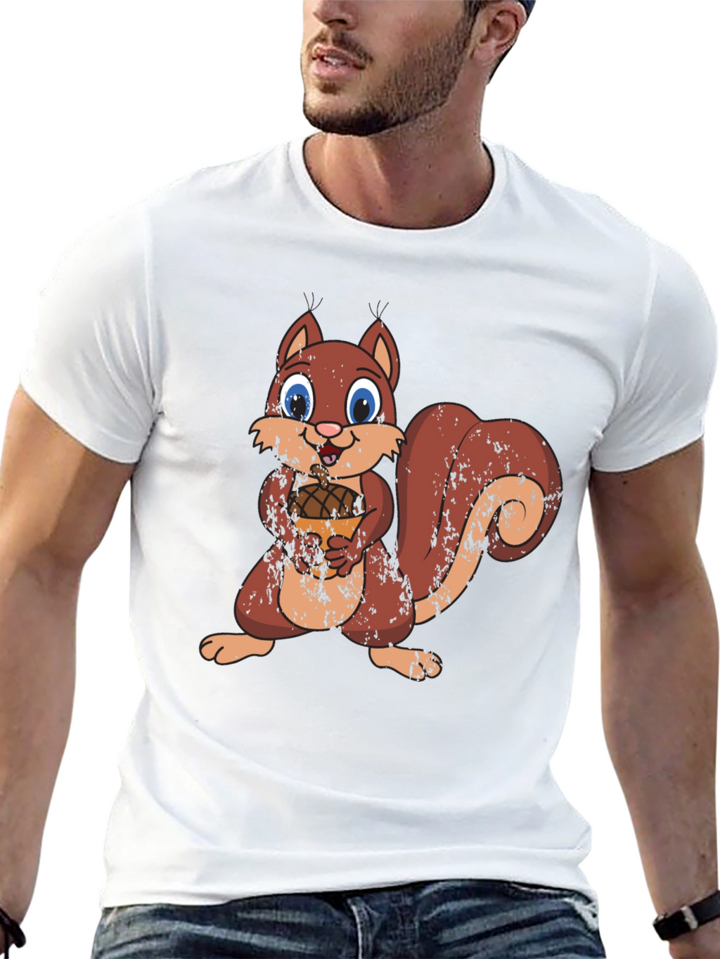 Cute Squirrel Holding Acorn Graphic Tee