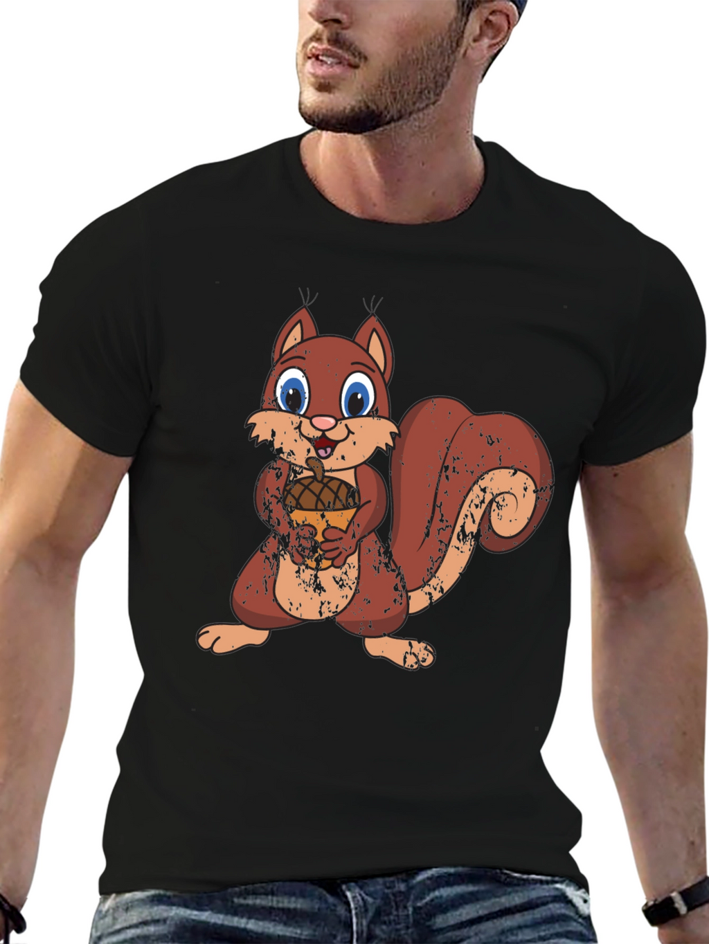 Cute Squirrel Holding Acorn Graphic Tee