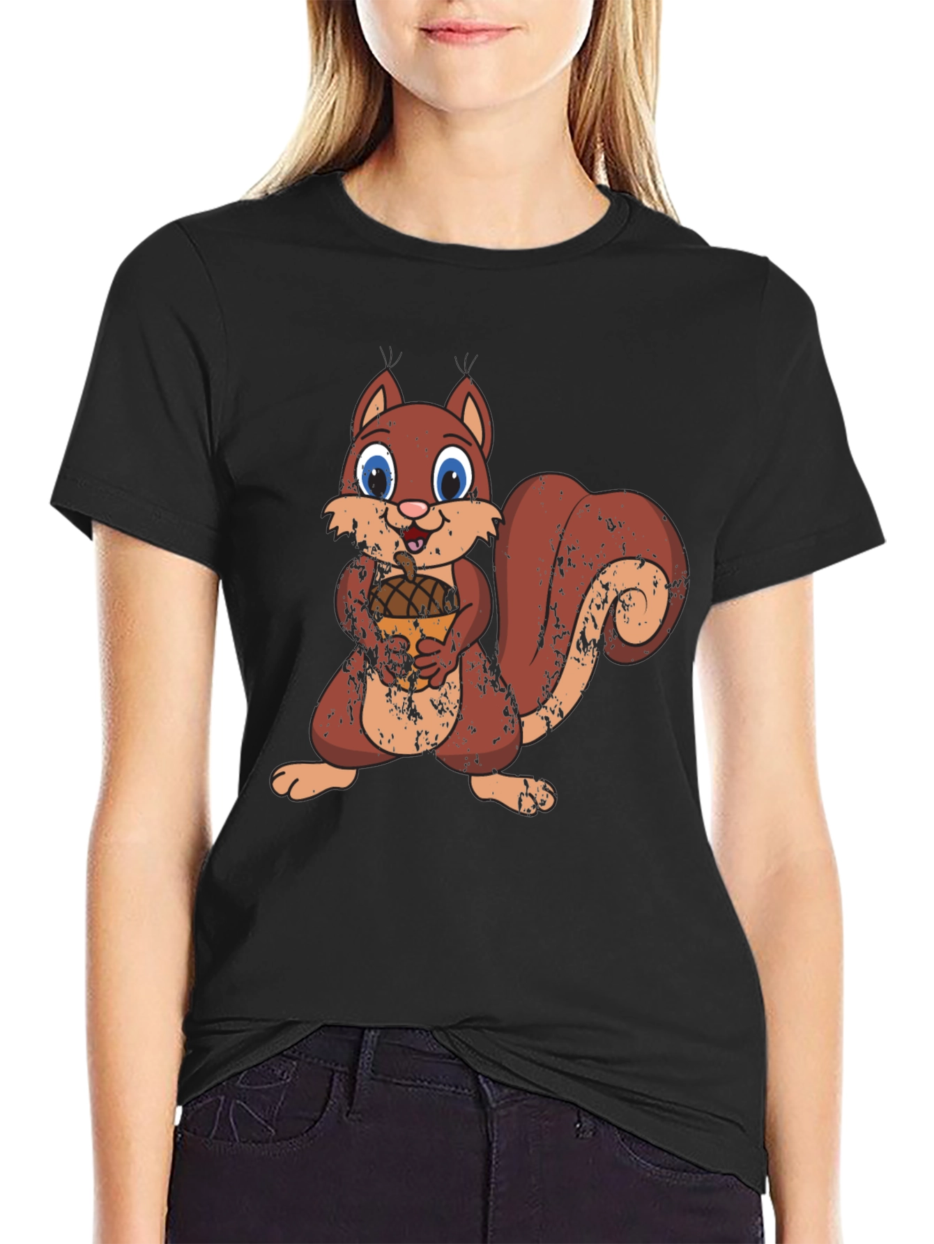 Cute Squirrel Holding Acorn Graphic Tee