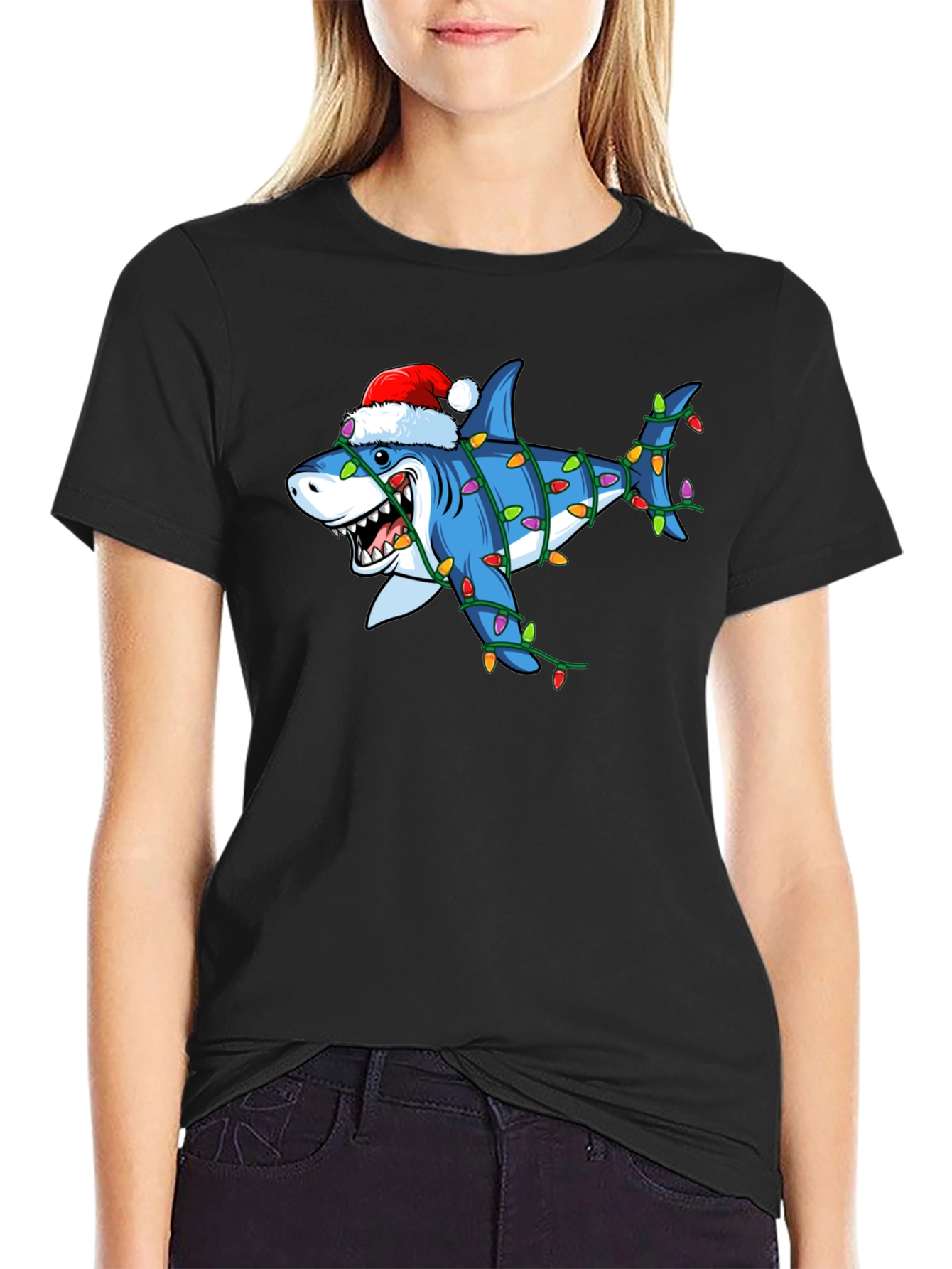 Holiday Shark T-Shirt - Christmas Lights Graphic Tee