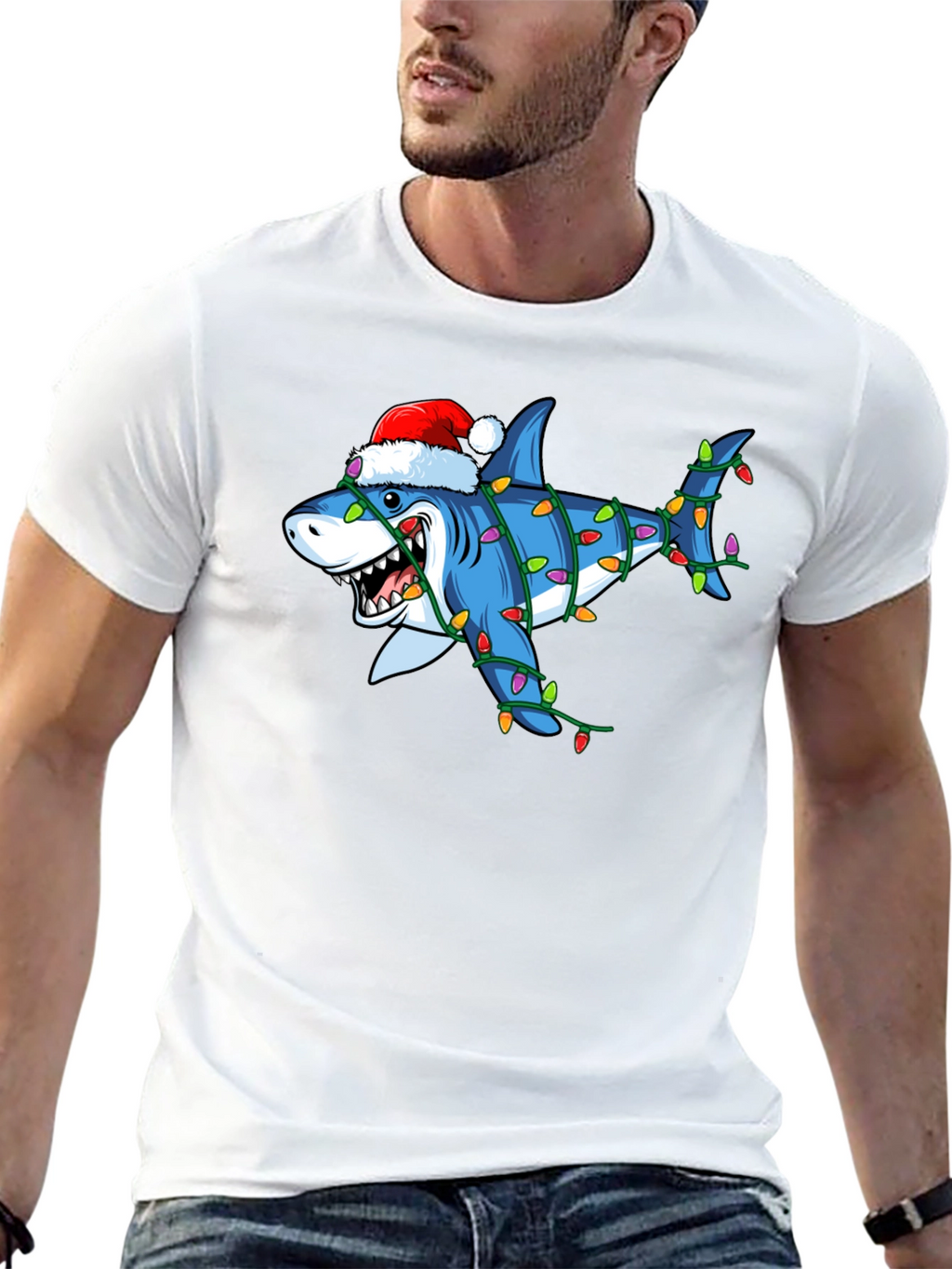 Holiday Shark T-Shirt - Christmas Lights Graphic Tee