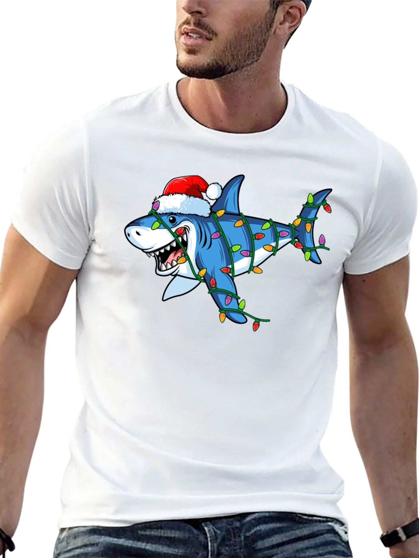 Holiday Shark T-Shirt - Christmas Lights Graphic Tee