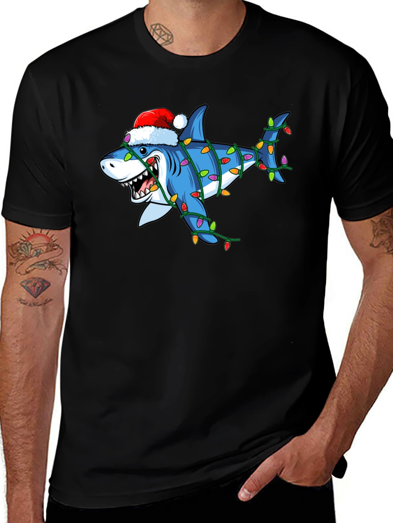 Holiday Shark T-Shirt - Christmas Lights Graphic Tee