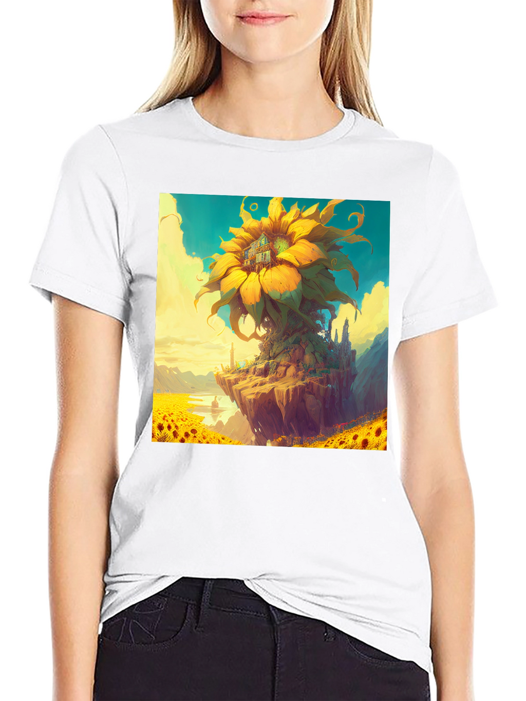 Sunflower Island Graphic Tee - Unique Art Shirt