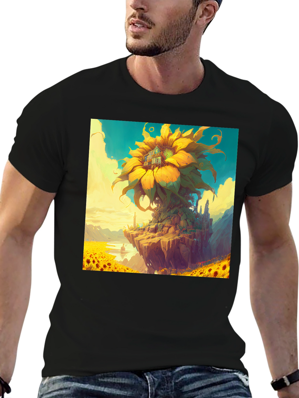 Sunflower Island Graphic Tee - Unique Art Shirt