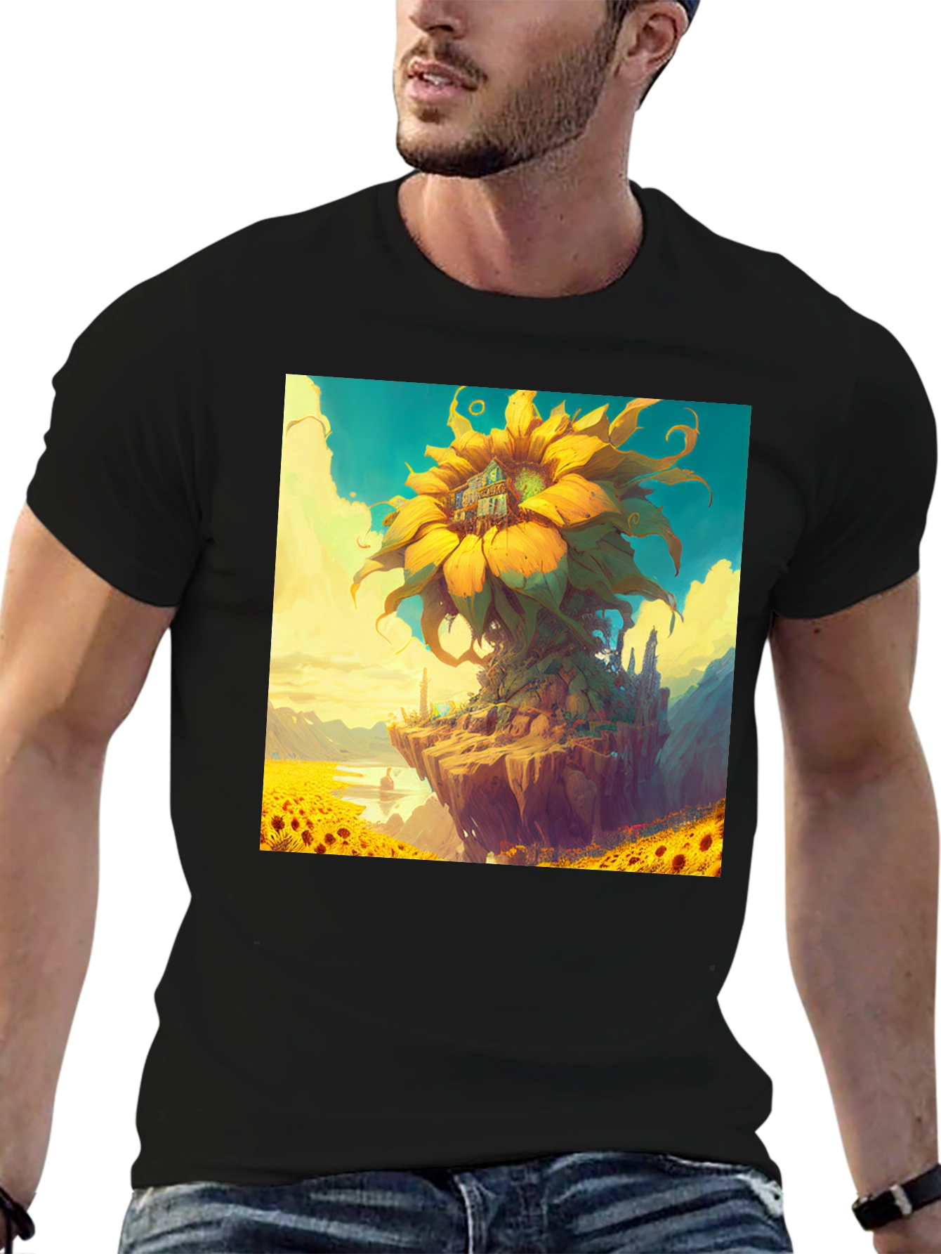 Sunflower Island Graphic Tee - Unique Art Shirt
