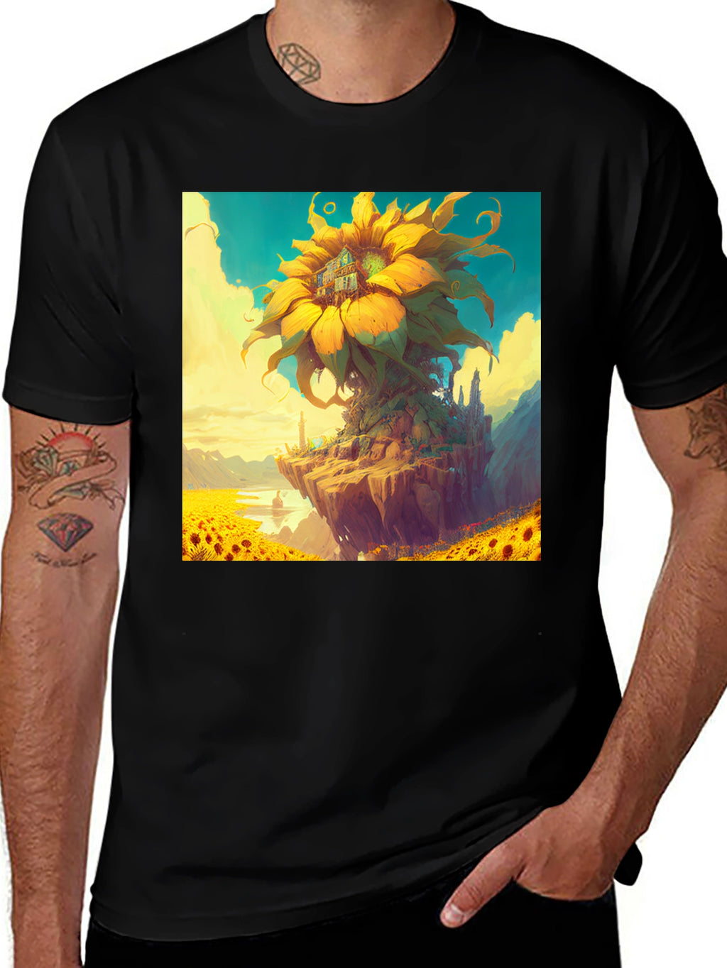 Sunflower Island Graphic Tee - Unique Art Shirt