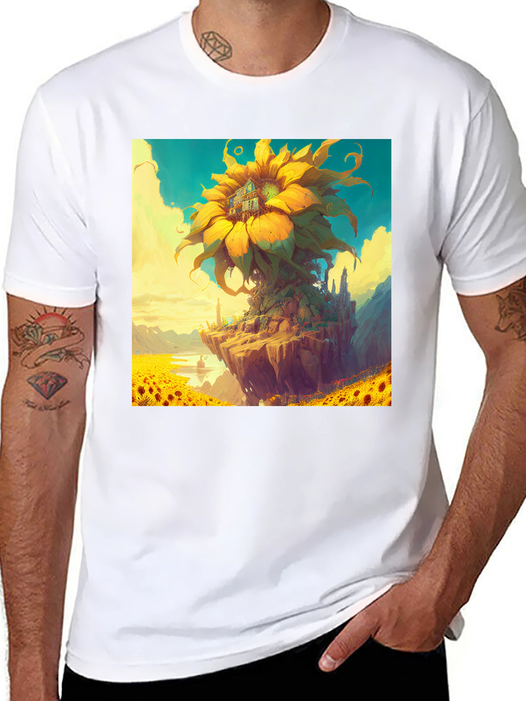 Sunflower Island Graphic Tee - Unique Art Shirt