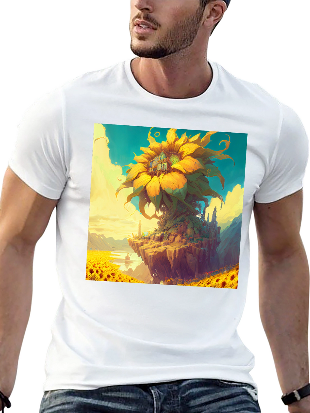 Sunflower Island Graphic Tee - Unique Art Shirt