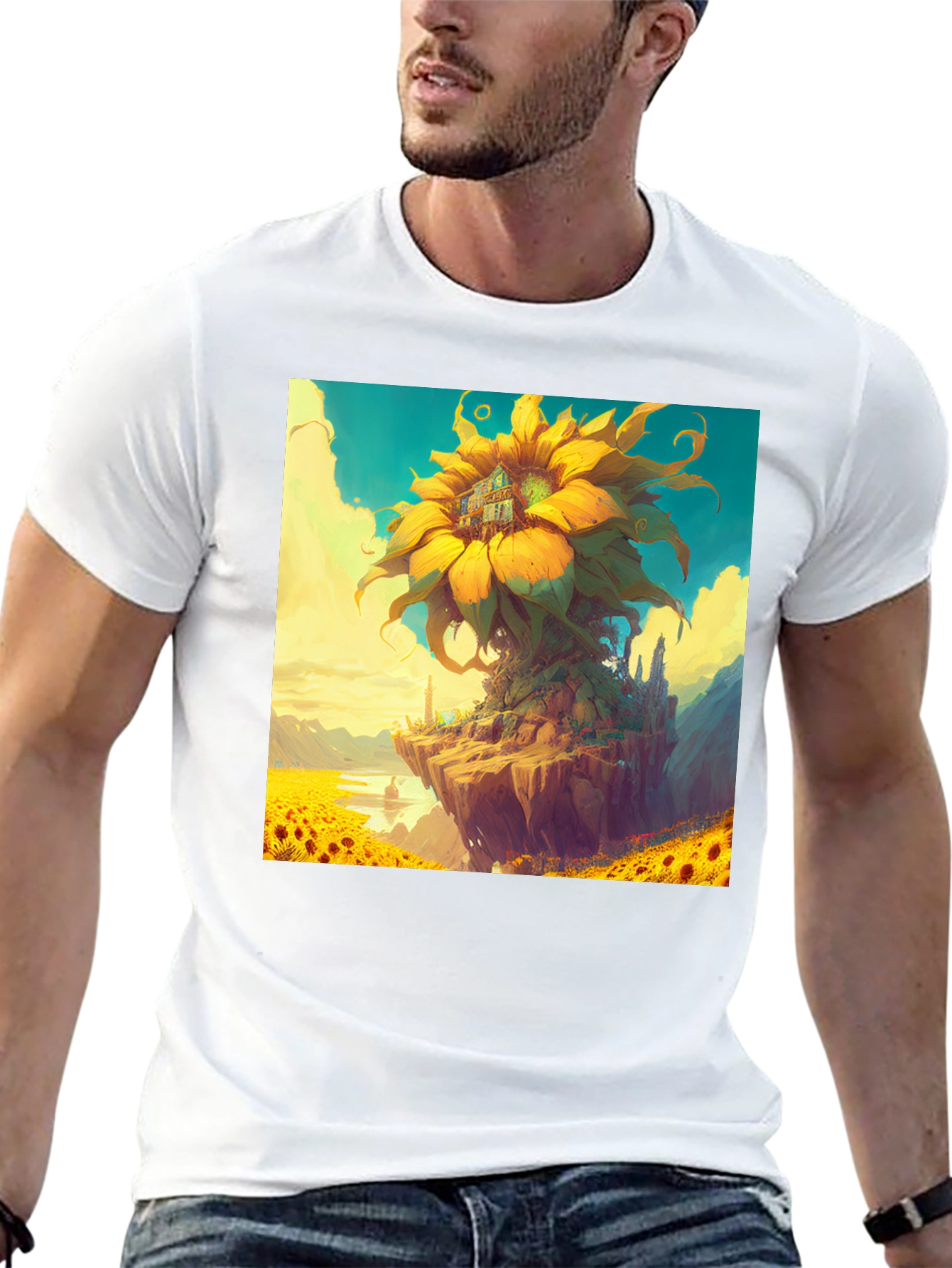Sunflower Island Graphic Tee - Unique Art Shirt