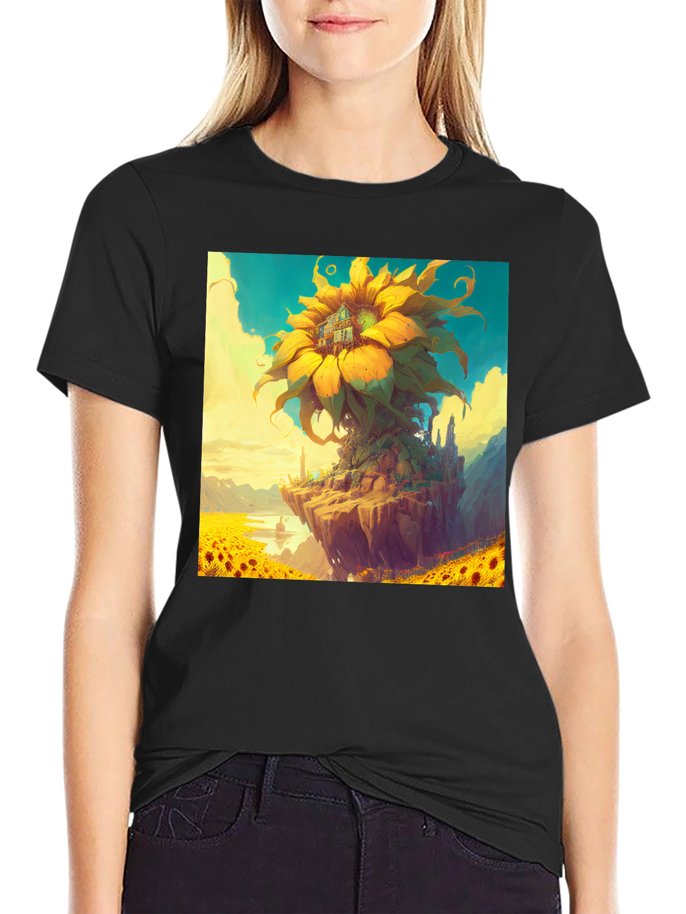 Sunflower Island Graphic Tee - Unique Art Shirt