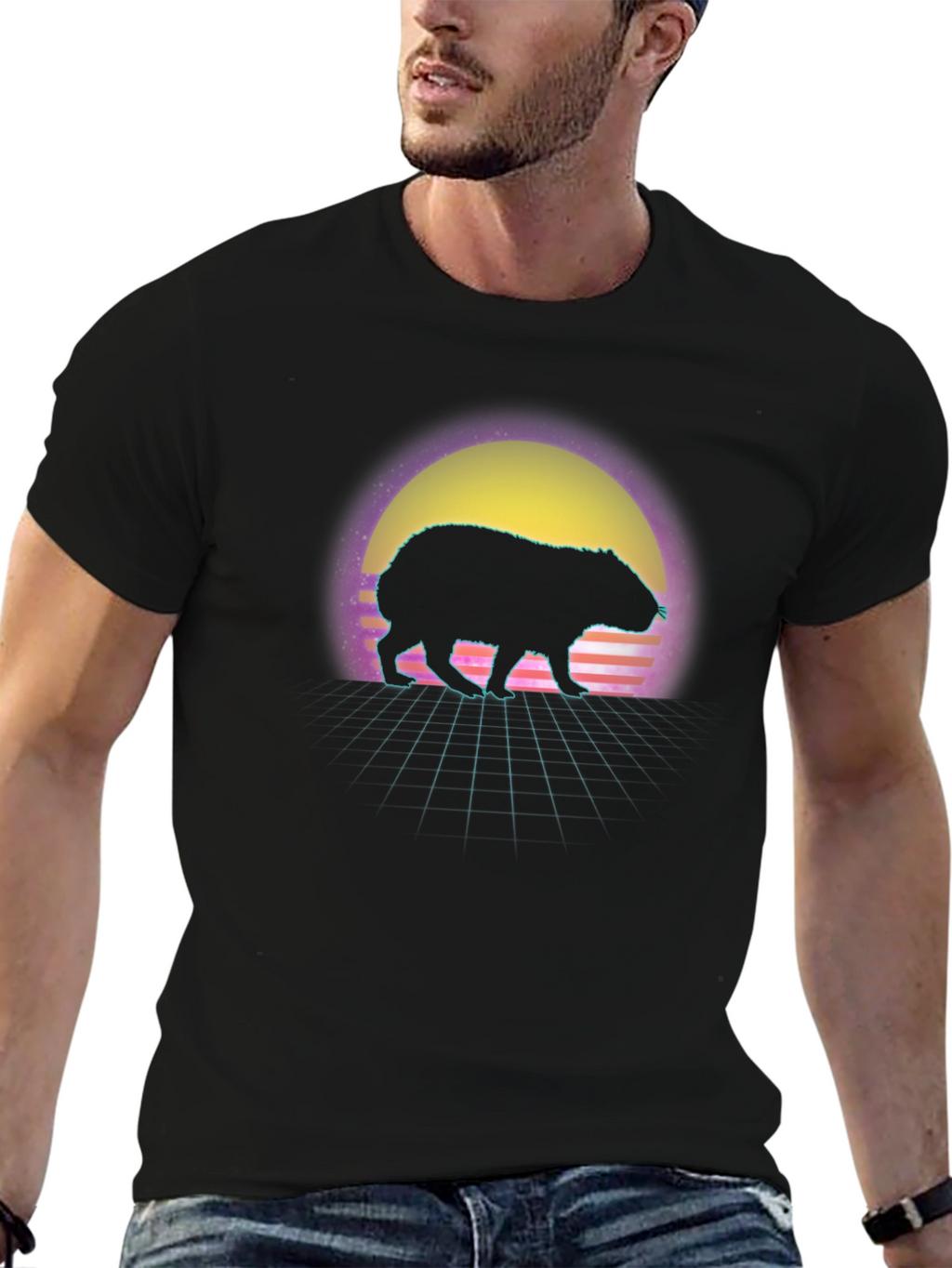 Retro Capybara Sunset Graphic Tee