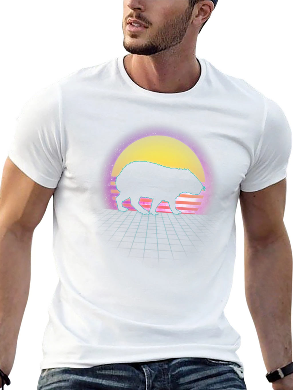 Retro Capybara Sunset Graphic Tee
