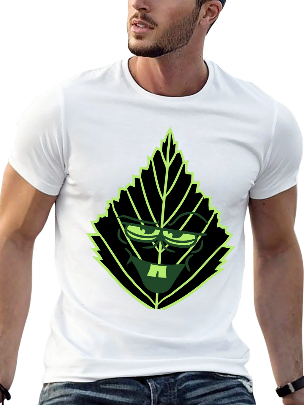 Leaf Character Graphic Tee - Black Cotton Blend