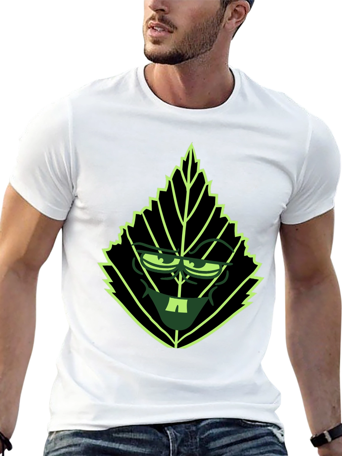 Leaf Character Graphic Tee - Black Cotton Blend