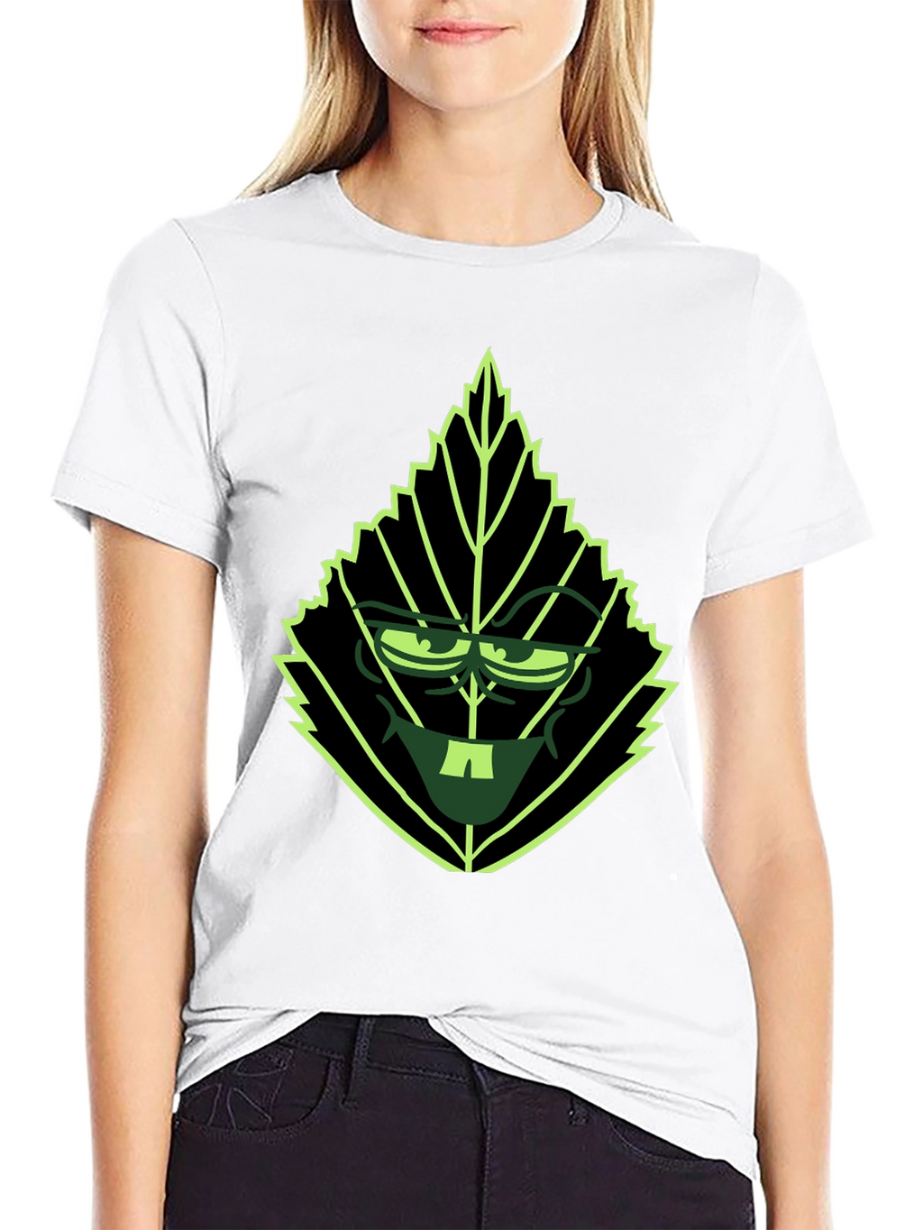 Leaf Character Graphic Tee - Black Cotton Blend