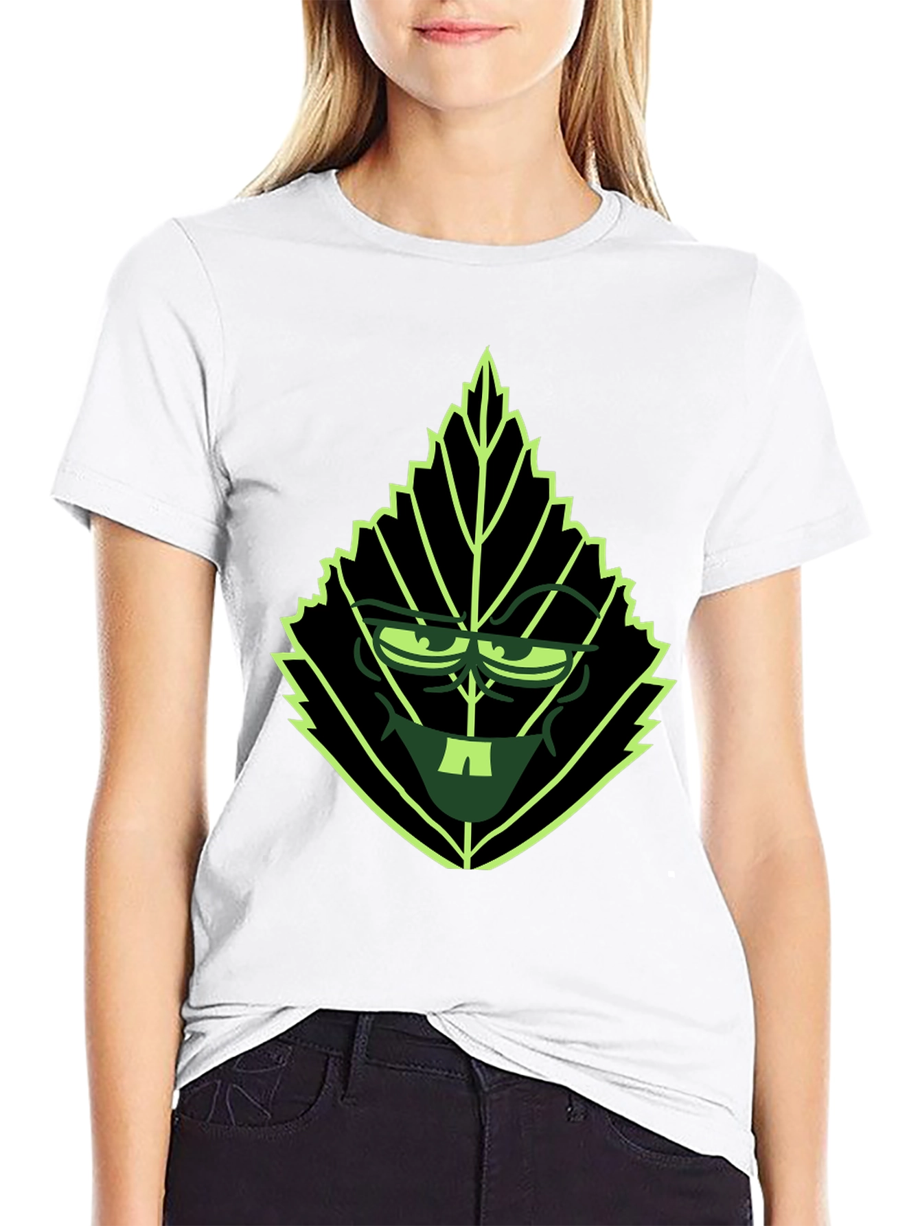 Leaf Character Graphic Tee - Black Cotton Blend