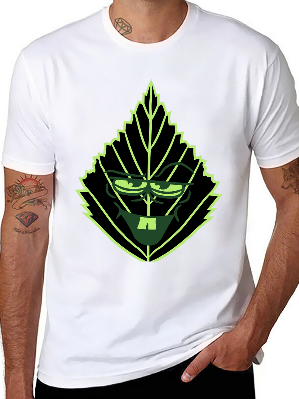 Leaf Character Graphic Tee - Black Cotton Blend