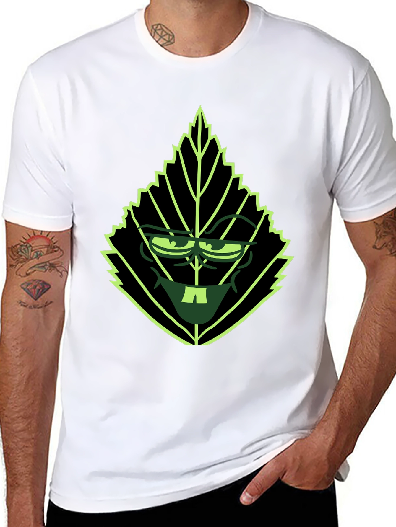 Leaf Character Graphic Tee - Black Cotton Blend