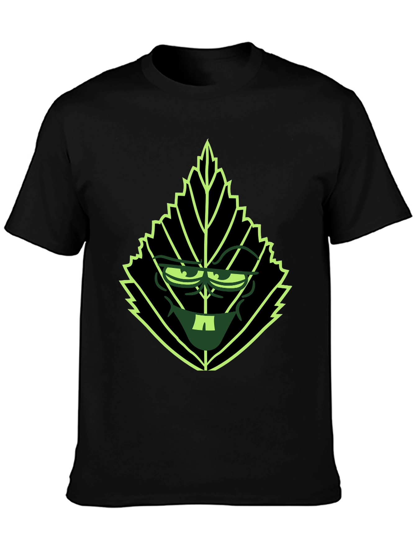 Leaf Character Graphic Tee - Black Cotton Blend