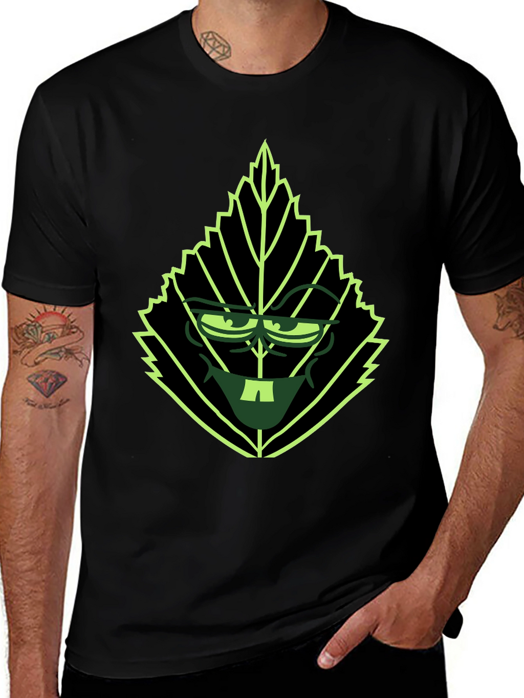 Leaf Character Graphic Tee - Black Cotton Blend