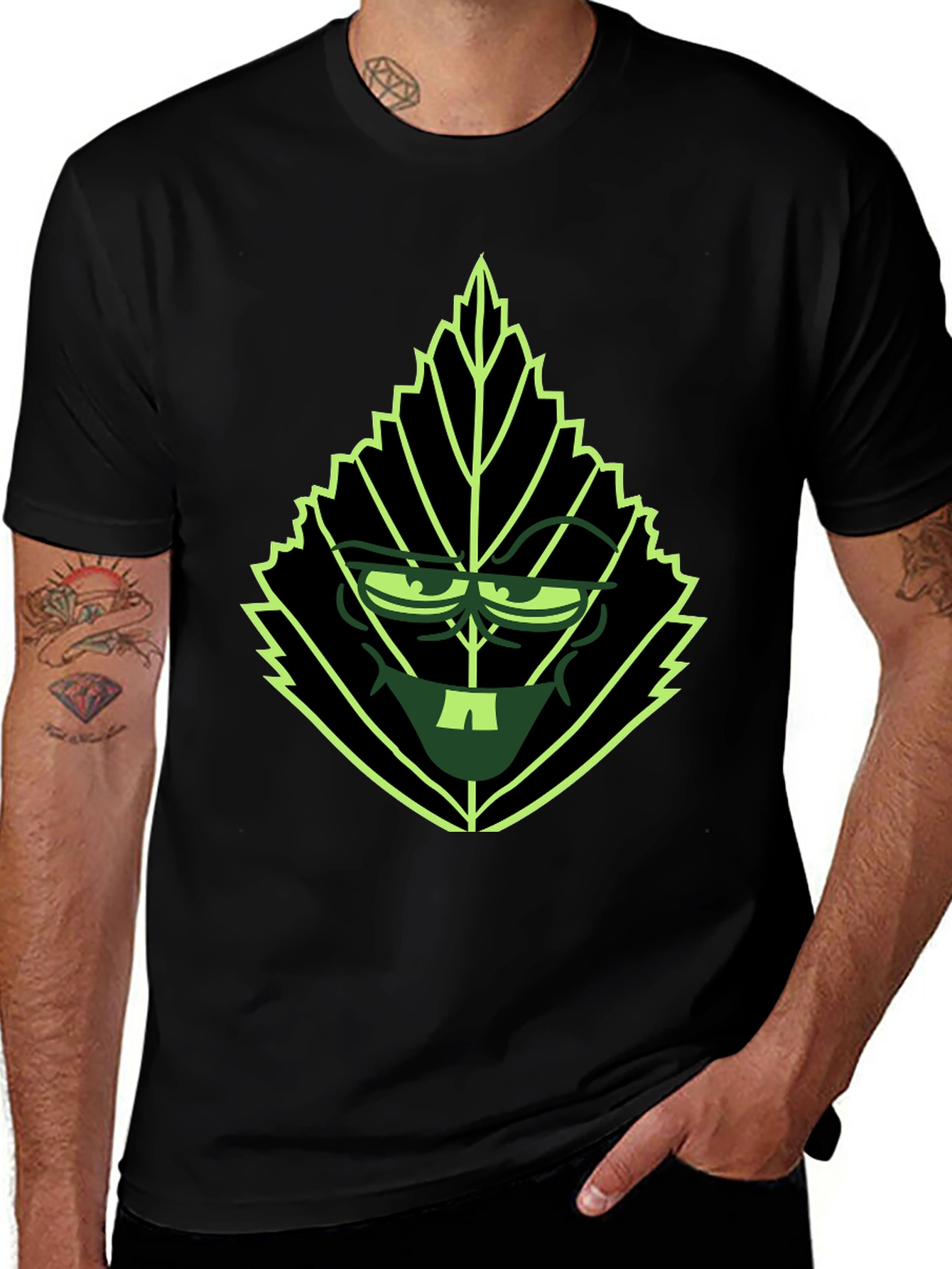 Leaf Character Graphic Tee - Black Cotton Blend