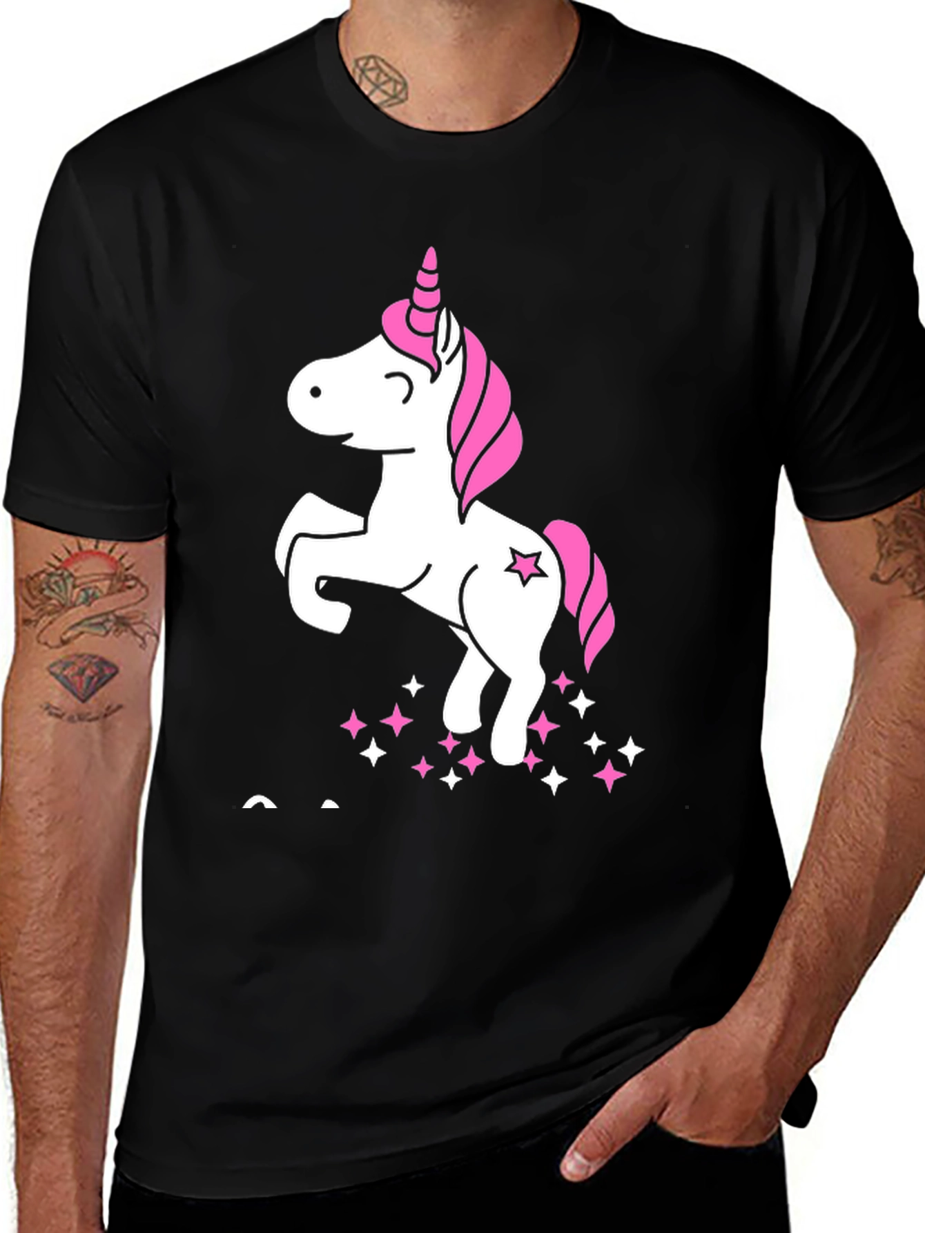 Unicorn Graphic Tee - Black Cotton Casual Shirt