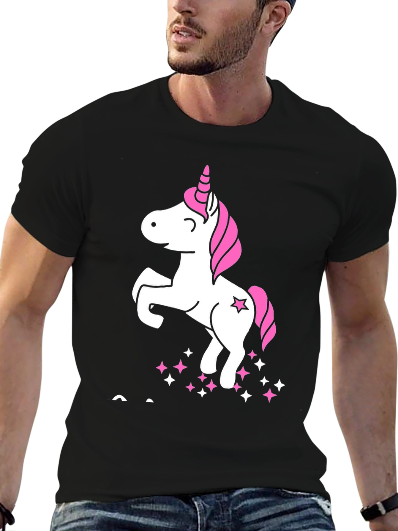 Unicorn Graphic Tee - Black Cotton Casual Shirt