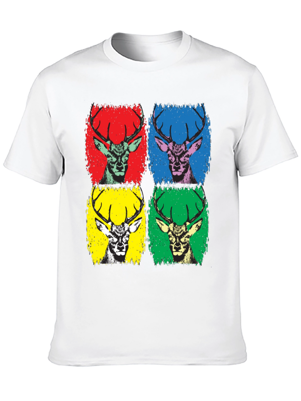 Pop Art Deer Graphic Tee - Black Cotton T-Shirt