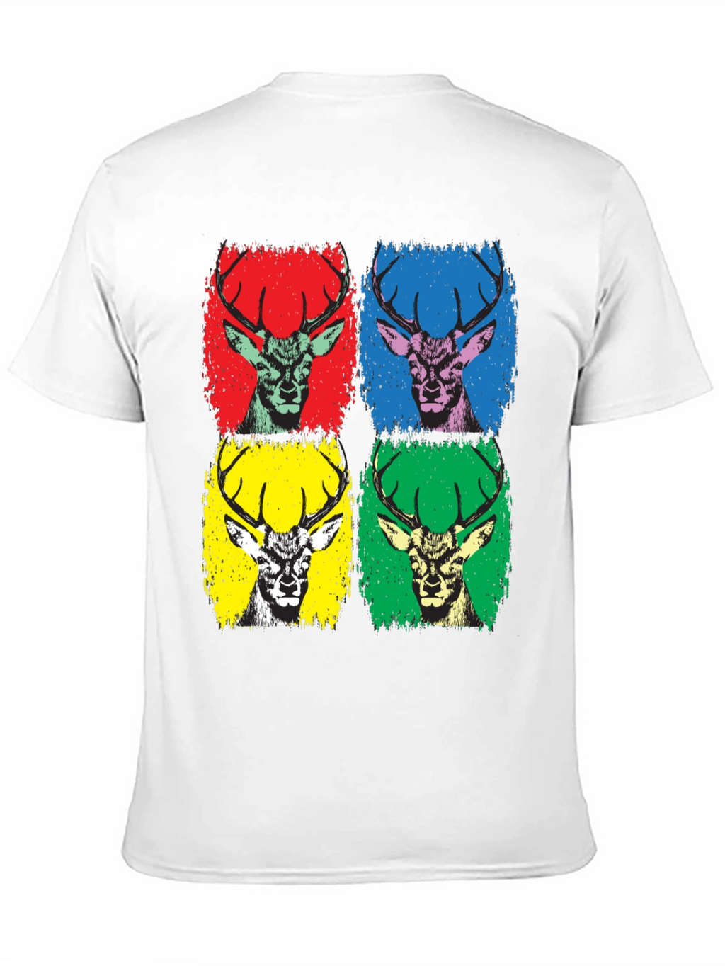 Pop Art Deer Graphic Tee - Black Cotton T-Shirt