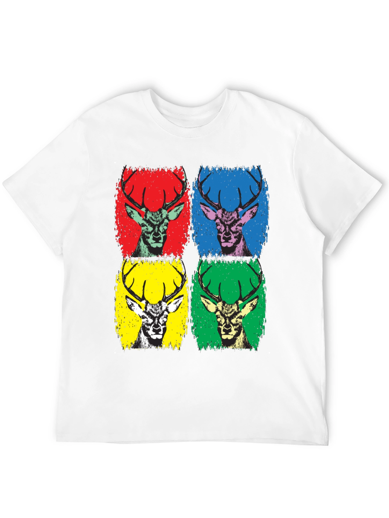 Pop Art Deer Graphic Tee - Black Cotton T-Shirt