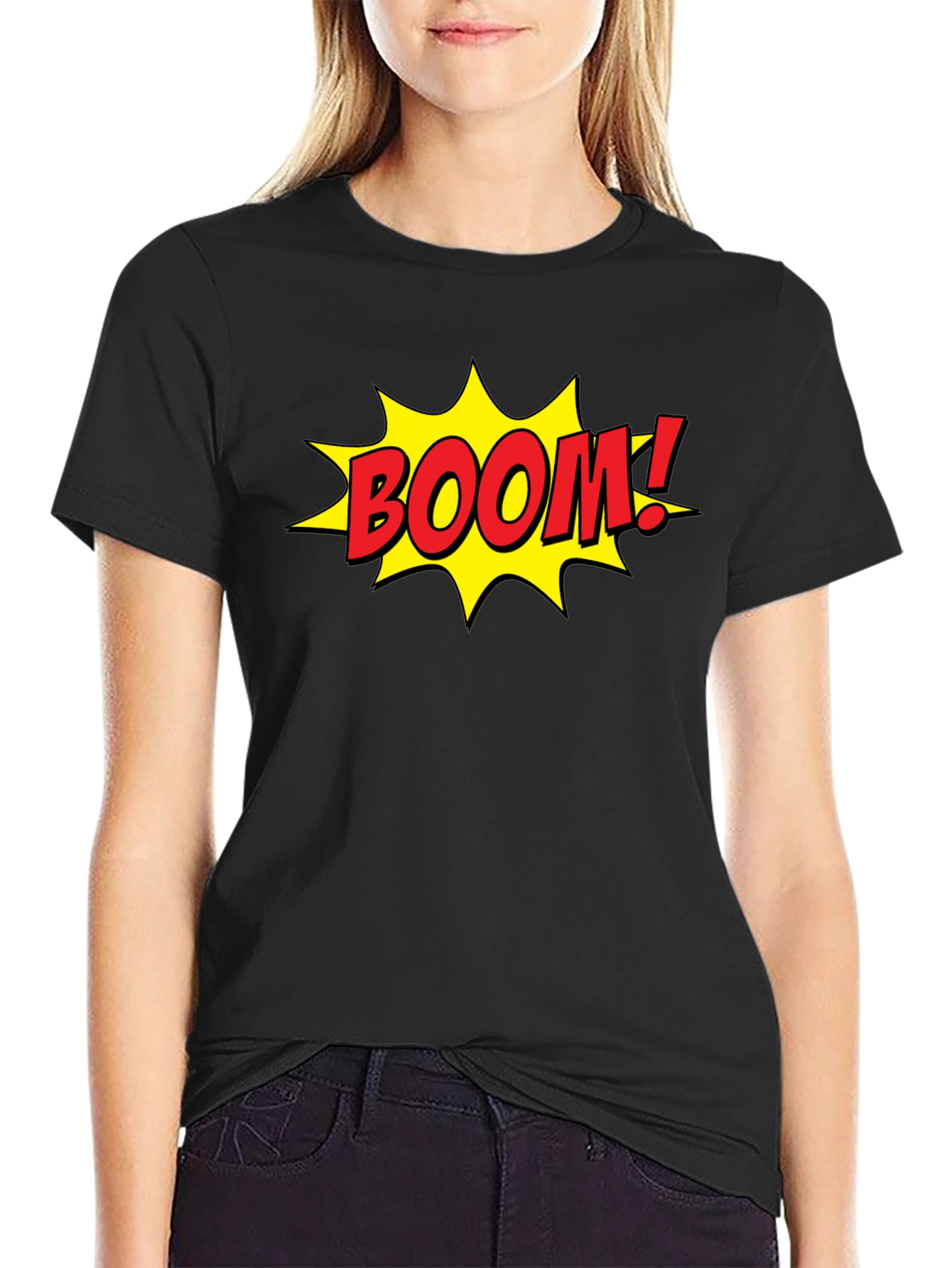Comic Book Style BOOM! Graphic Black T-Shirt